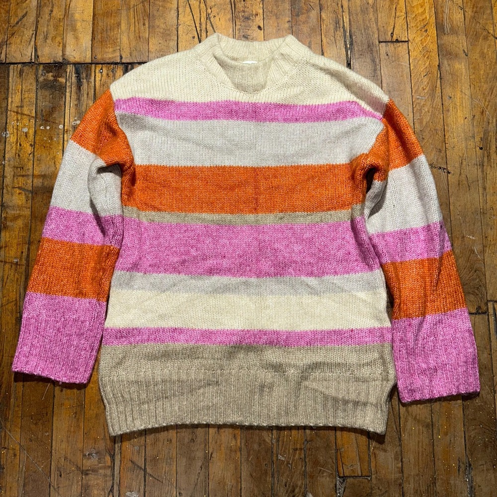 H&M Sweater Womens Small Multi Striped Knit Ribbed Hem & Cuff Crew Neck Pullover